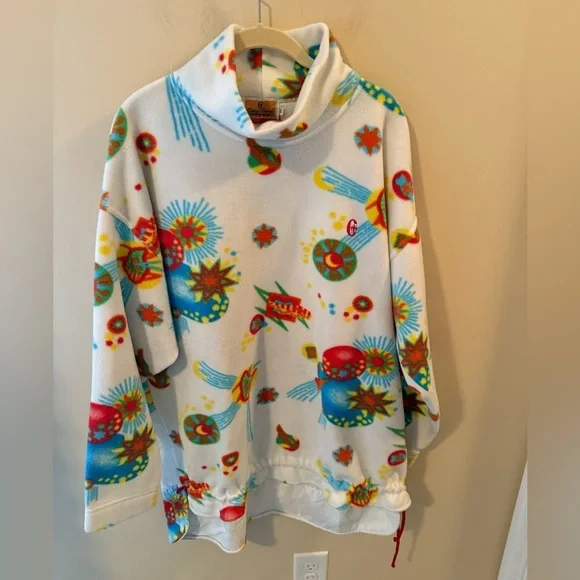 Conte Of Florence Vintage Fleece Italy retro kitschy space print men’s size L - Picture 3 of 11